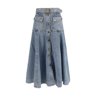 Blue Cotton Midi Skirt