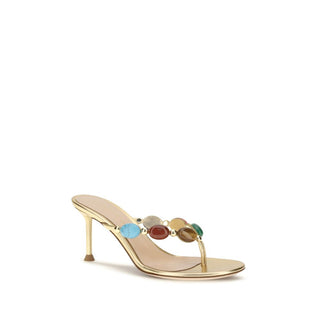 Gold Suede Leather Stiletto Heel Sandals