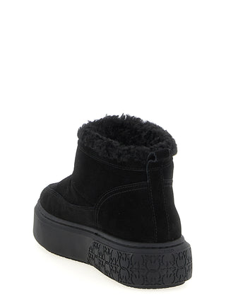 Black Polyester Ankle Boots