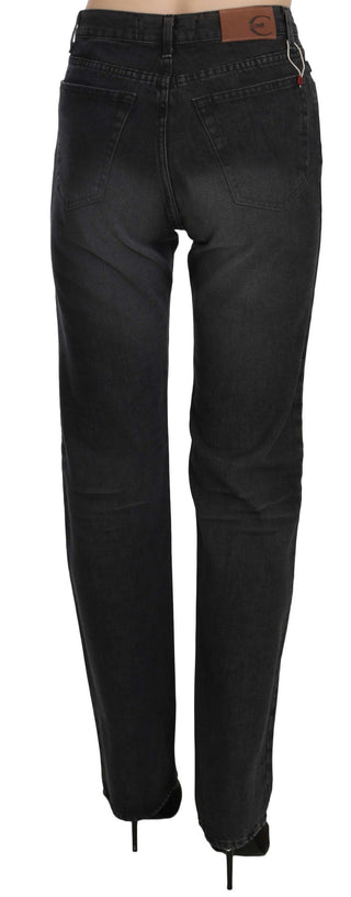 Schwarze High-Waist Straight Jeans aus gewaschenem Denim