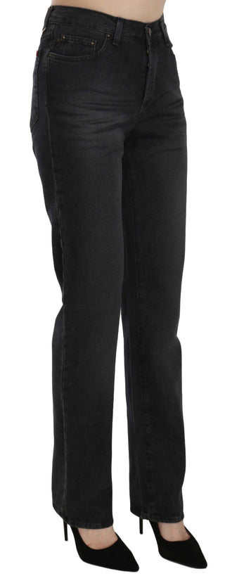 Schwarze High-Waist Straight Jeans aus gewaschenem Denim
