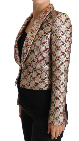 Goldfarbener Blazer mit Blumenmuster und Pailletten