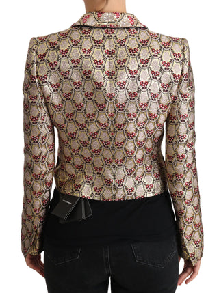 Goldfarbener Blazer mit Blumenmuster und Pailletten