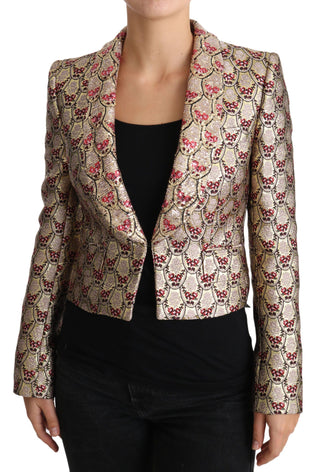 Goldfarbener Blazer mit Blumenmuster und Pailletten