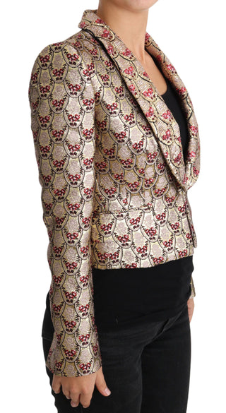 Goldfarbener Blazer mit Blumenmuster und Pailletten