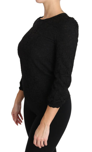 Schwarze Spitzenbluse mit Blumenmuster und Reißverschluss
