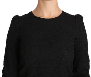 Schwarze Spitzenbluse mit Blumenmuster und Reißverschluss