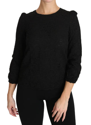 Schwarze Spitzenbluse mit Blumenmuster und Reißverschluss
