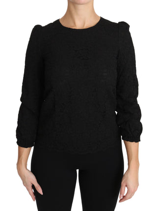 Schwarze Spitzenbluse mit Blumenmuster und Reißverschluss