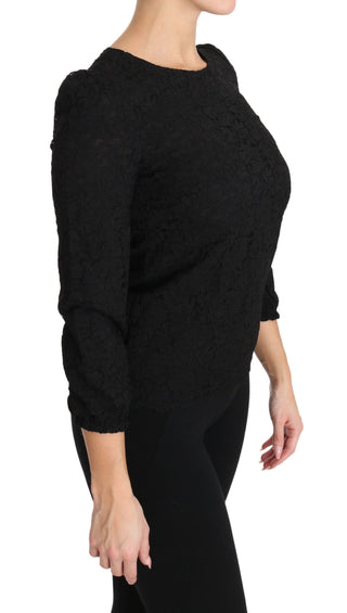 Schwarze Spitzenbluse mit Blumenmuster und Reißverschluss