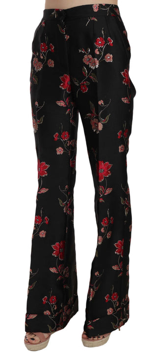 Hose mit Blumenmuster, Schwarz, Bootcut