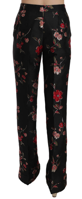 Hose mit Blumenmuster, Schwarz, Bootcut