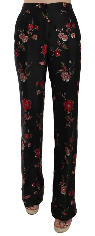 Hose mit Blumenmuster, Schwarz, Bootcut