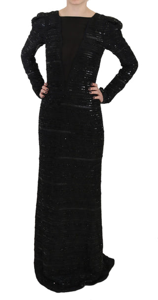 Schwarzes, bodenlanges Paillettenkleid aus Seide