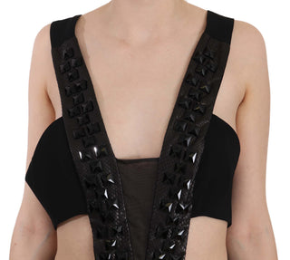 Schwarzes Kristall-Leder-Abendkleid