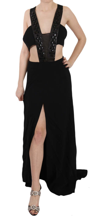 Schwarzes Kristall-Leder-Abendkleid