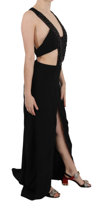 Schwarzes Kristall-Leder-Abendkleid