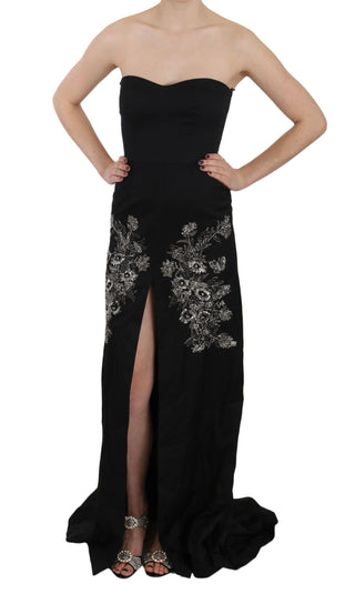 Schwarzes, paillettenbesetztes Ballkleid mit ausgestelltem Rock