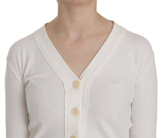 Weißer V-Ausschnitt Langarm Cropped Cardigan Pullover