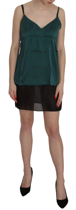 Vestido mini de cambio de tirantes espagueti de seda verde