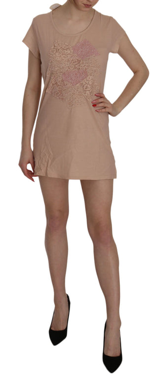 Vestido mini de cambio de manga corta de encaje rosa