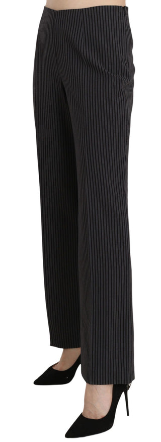 Schwarze gestreifte Baumwoll-Stretch-Stoffhose