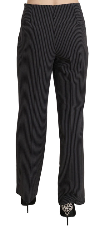 Schwarze gestreifte Baumwoll-Stretch-Stoffhose