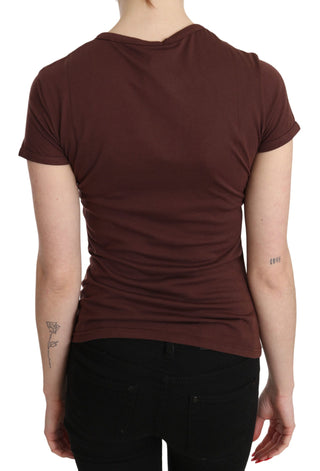 Braun Herzen Bedrucktes Rundhals T-Shirt Top