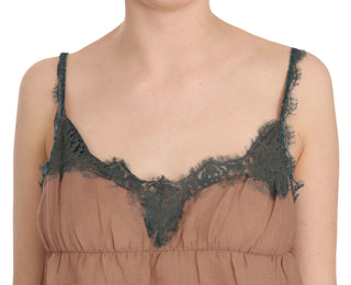 Braunes Spitzen-Spaghettiträger-Tanktop-Bluse