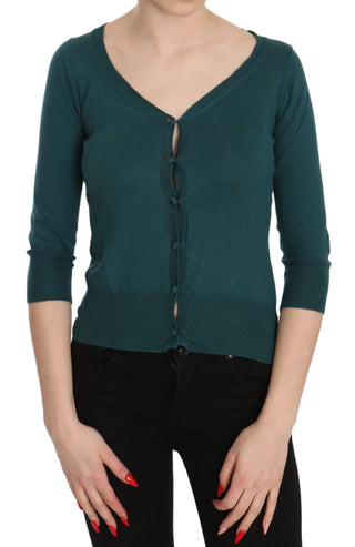 Blusa de chaleco de manga 3/4 de algodón verde azulado