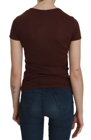 Braunes T-Shirt mit Herzmuster, Rundhalsausschnitt und kurzen Ärmeln