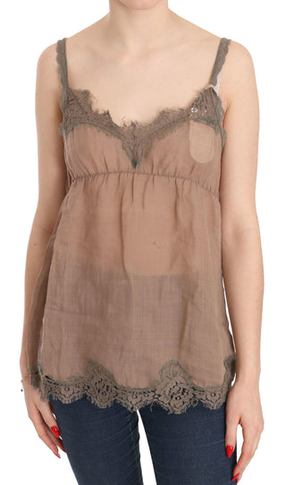 Blusa de top con tirantes de encaje marrón
