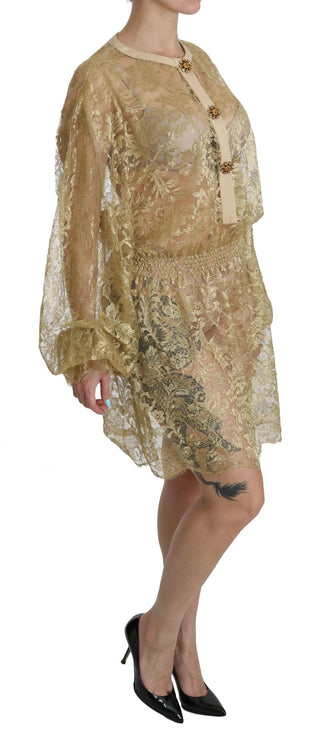 Goldene Spitze durchsichtig A-Linie knielanges Kleid