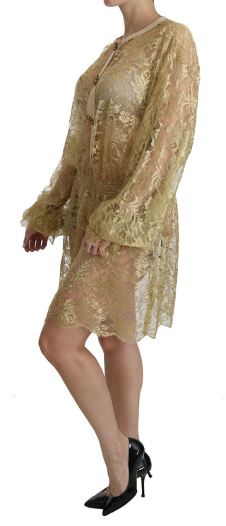 Goldene Spitze durchsichtig A-Linie knielanges Kleid