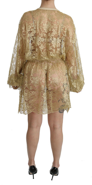 Goldene Spitze durchsichtig A-Linie knielanges Kleid