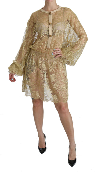 Goldene Spitze durchsichtig A-Linie knielanges Kleid