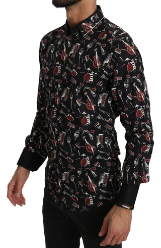 Schwarzes Musikinstrument Slim-Fit-Hemd