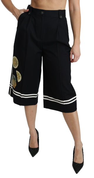 Pantalones Cortos Palazzo Negros Embellecidos con Limón