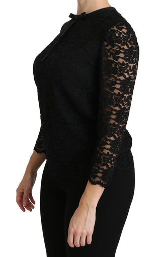Schwarze Langarmbluse aus Nylon mit Spitze