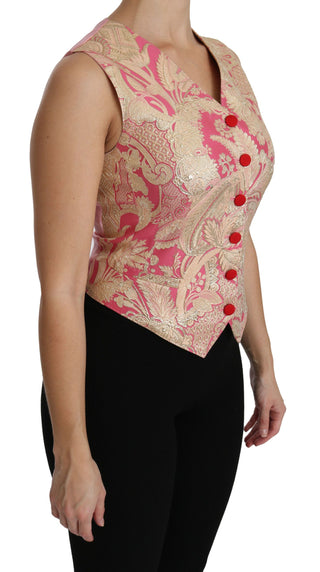 Rosa Gold Brokat Weste Bluse Oberteil