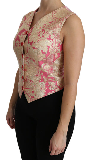 Rosa Gold Brokat Weste Bluse Oberteil