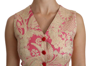 Rosa Gold Brokat Weste Bluse Oberteil