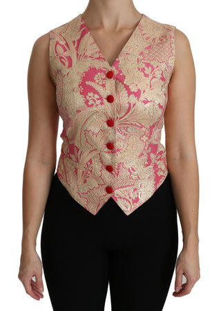 Rosa Gold Brokat Weste Bluse Oberteil