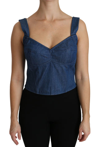 Blaue ärmellose Bustierbluse Baumwolltop
