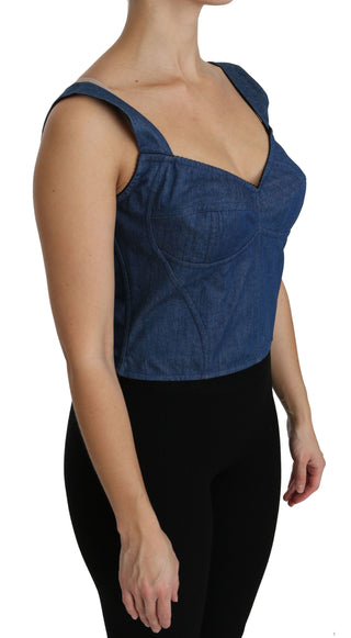 Blaue ärmellose Bustierbluse Baumwolltop