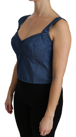 Blaue ärmellose Bustierbluse Baumwolltop