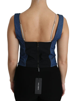 Blaue ärmellose Bustierbluse Baumwolltop