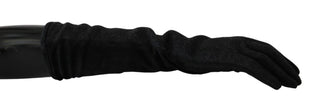 Schwarz Grau Mittellange Fäustlinge Wolle Handschuhe