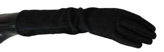 Schwarz Grau Mittellange Fäustlinge Wolle Handschuhe