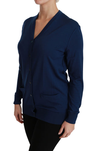 Blue Button Cardigan Virgin Wool Sweater